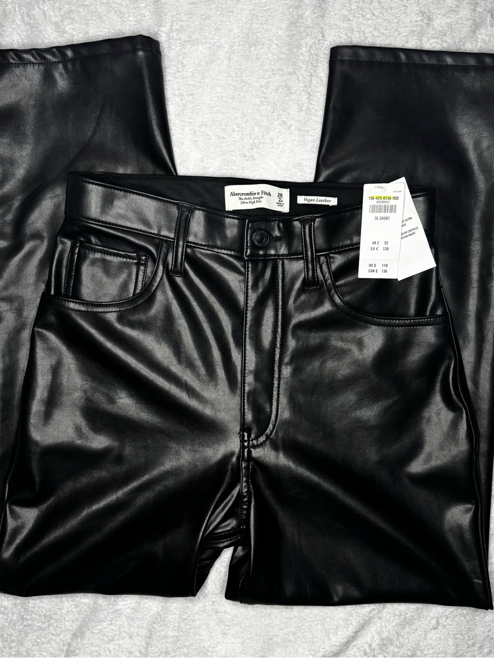 Abercrombie & Fitch Vegan Leather Ankle Straight Pants Black 26 Short NWT